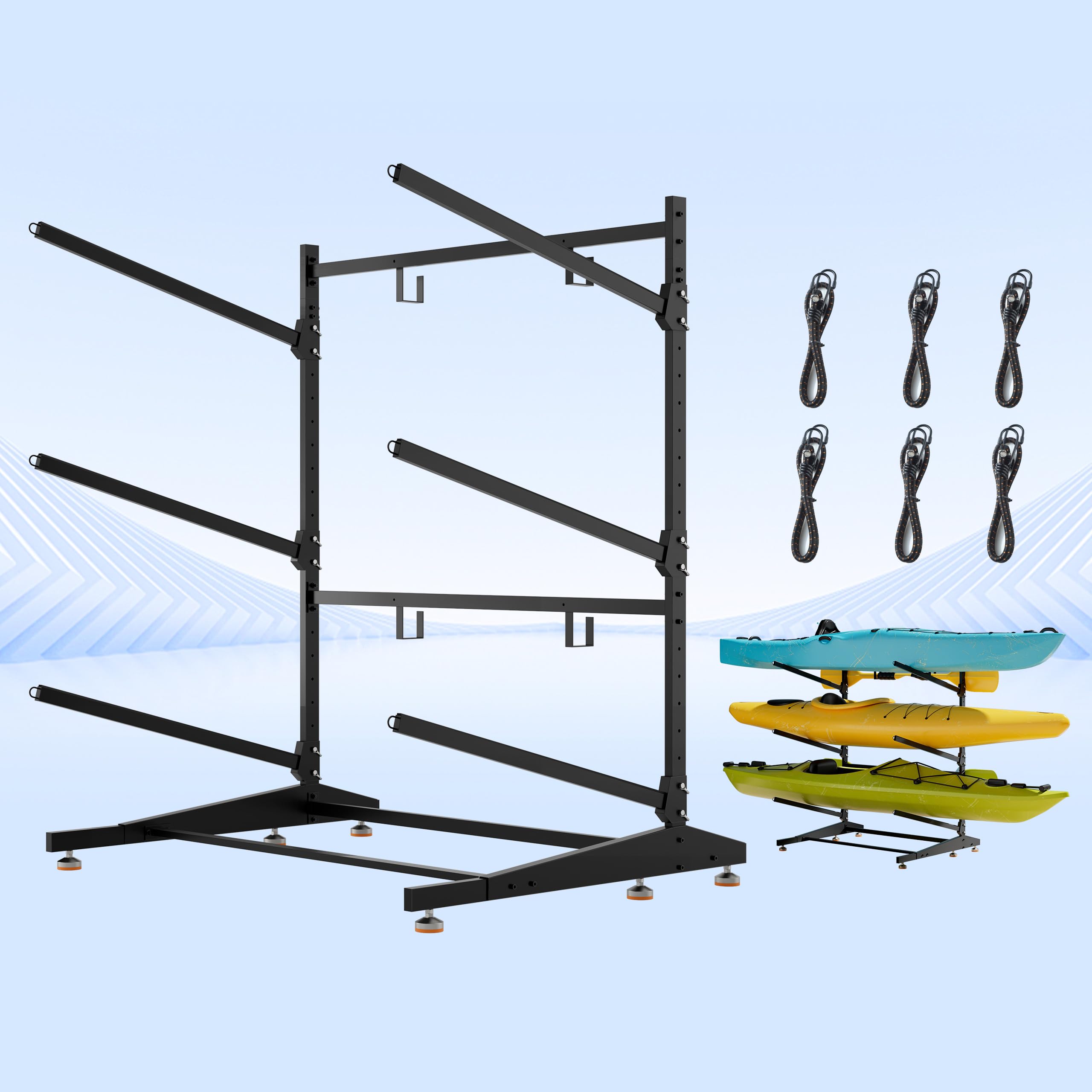 3-Tier Kayak Storage Freestanding, Triple Boat Organizer (Black)