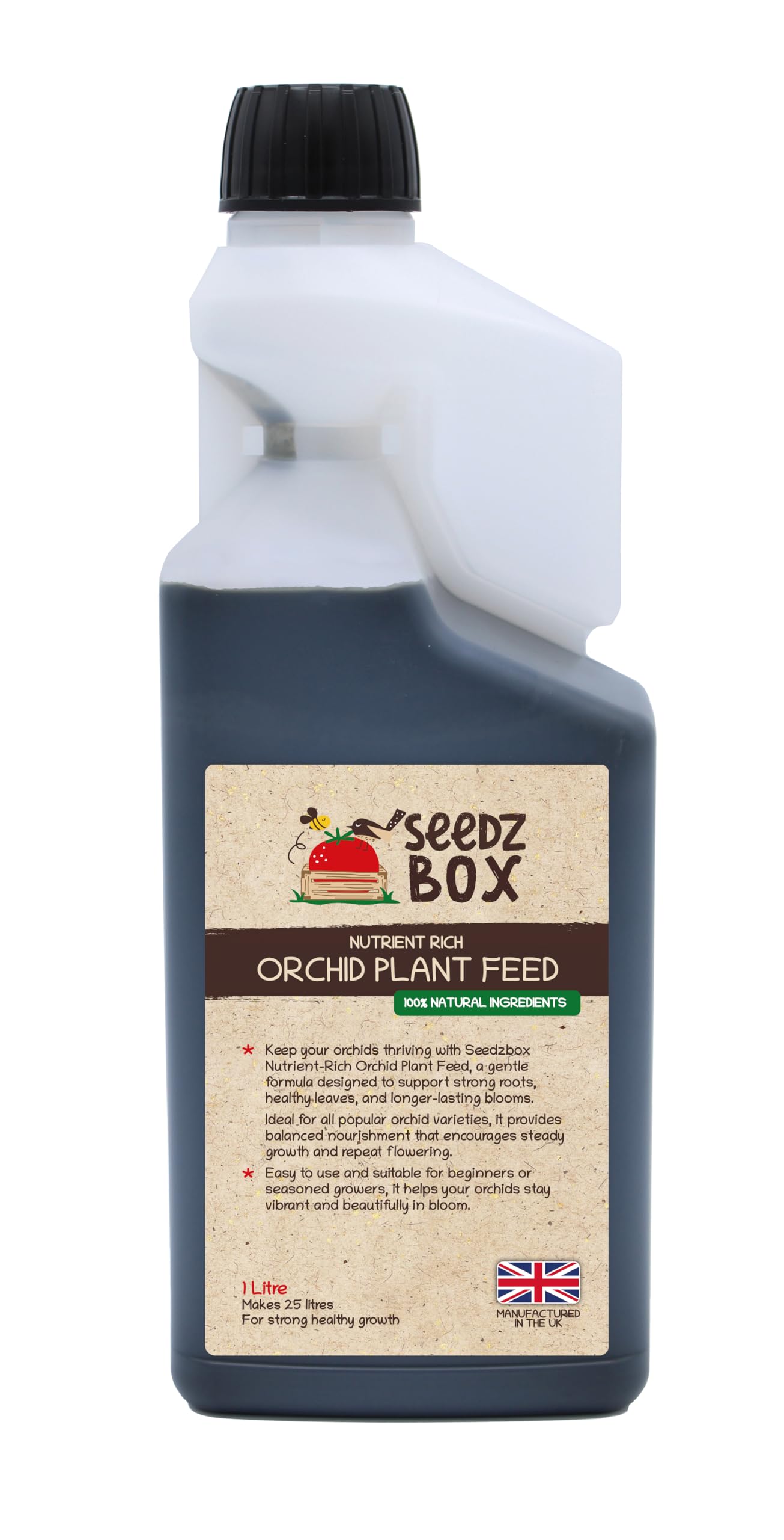 Orchid Feed 1L – Makes 25L Orchid Plant Food – Compliments Orchid Compost Soil - Concentrated Liquid Feed – Boots Orchid Growth Health & Yields – Essential Nutrients & Minerals - Seedzbox