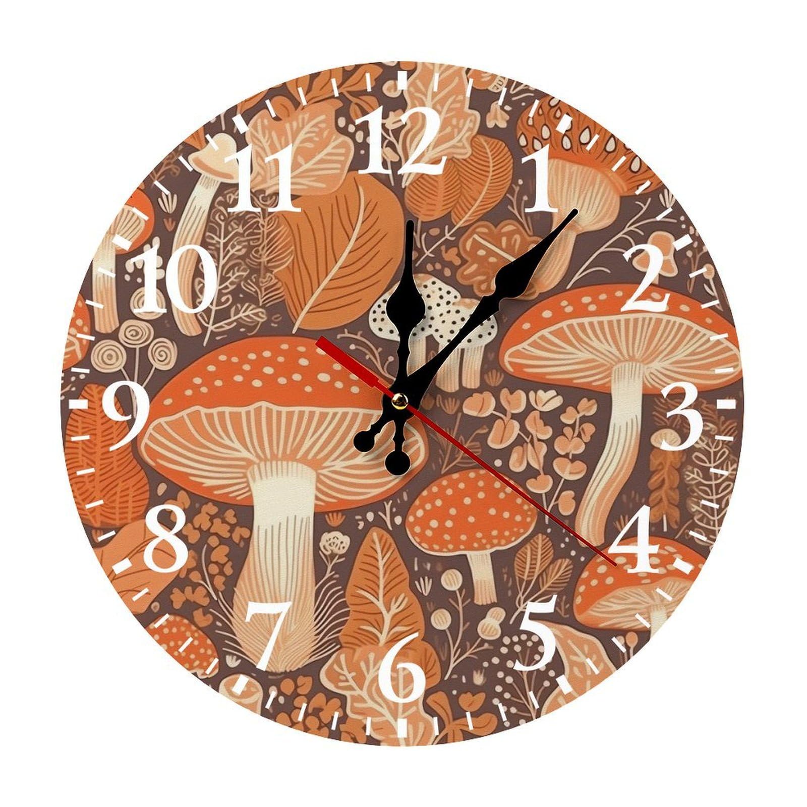 NTVOWPZO 10 Inch Wall Clock Cartoon Mushroom Battery Operated Wall Clocks Silent Non-Ticking Round Wall Clock for Living Room Kitchen Home Office Wall Decorative Clock
