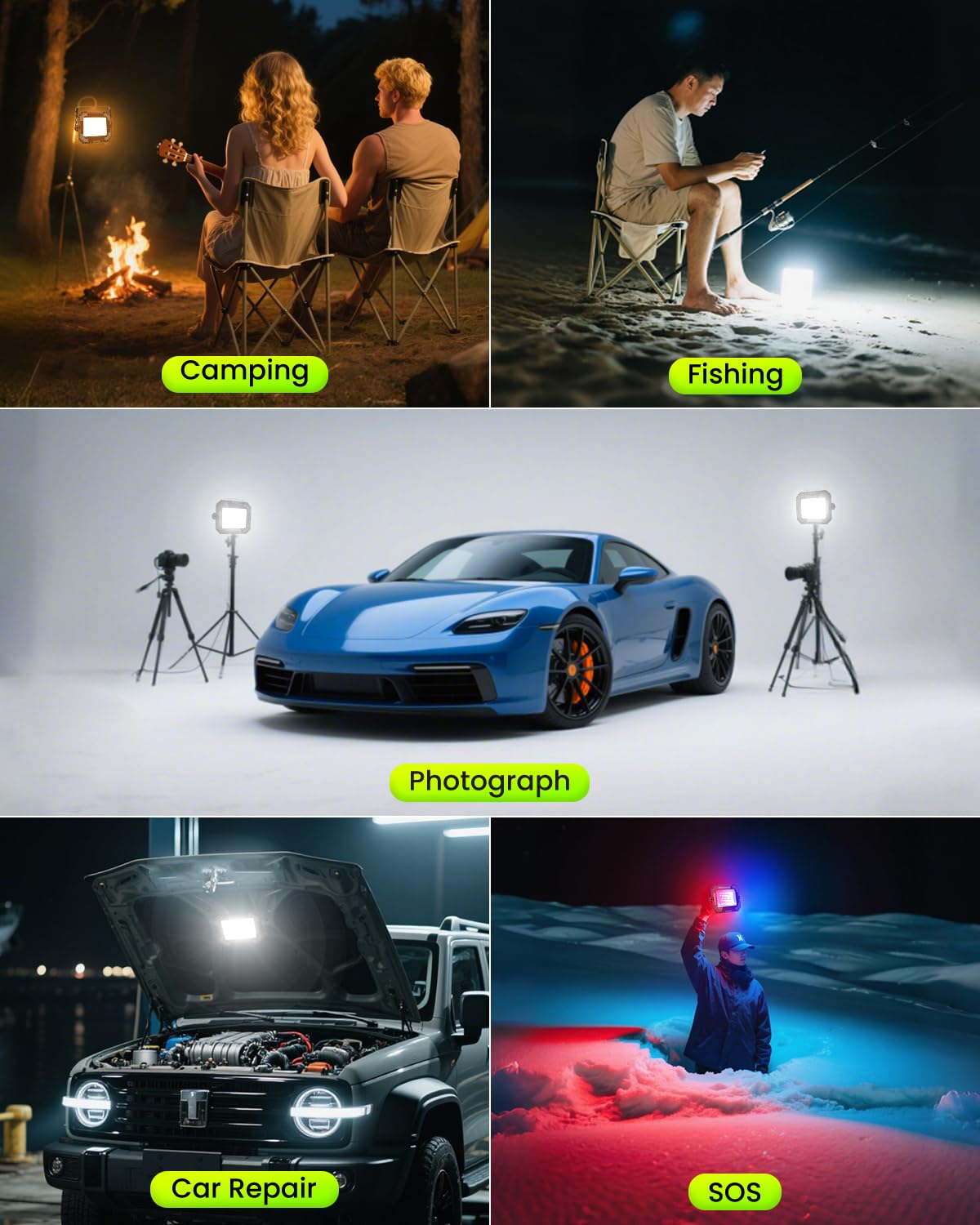 CLV Reflektor Akumulatorowy LED 200W 20000MAh Przenośna Lampa Robocza LED | 4 Tryby Świecenia Reflektor Budowlany 2 Poziomy Jasności Lampa Kempingowa, Solarna Akumulatorowa Ładowana Przez USB, IP66