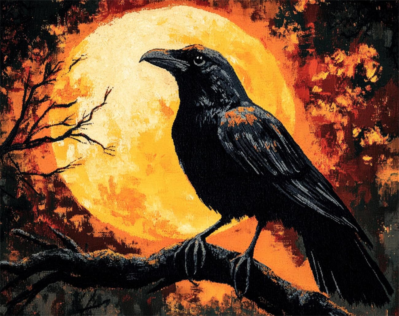 AxiangziK DIY Stamped Cross Stitch Kit Crows and the Moon 11CT 40x50cm