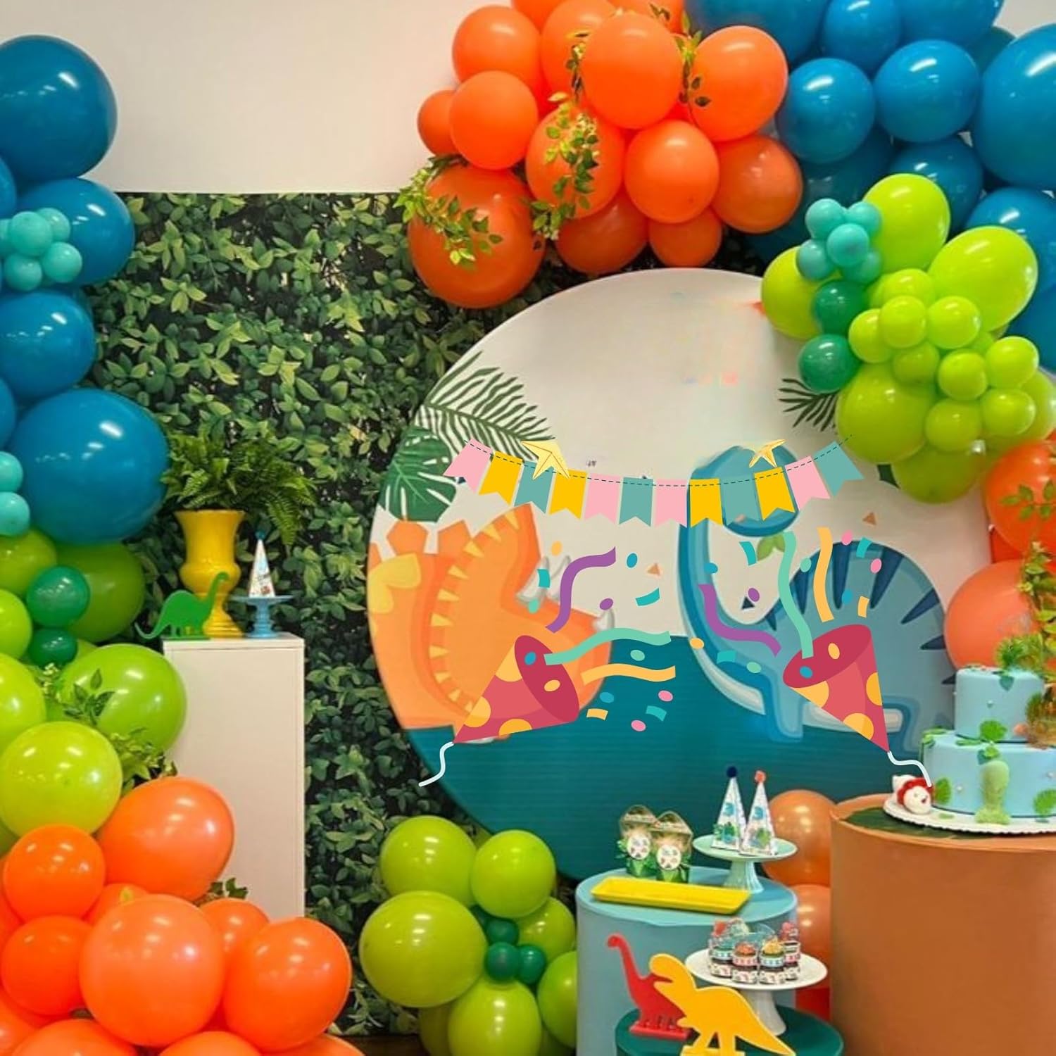 Dinosaur Balloons,50PCS 12 Inch Fruit Green Blue and Orange Confetti Balloons with Ribbon for Birthday Baby Shower Dino Jungle Birthday Party Decorations - Image 6