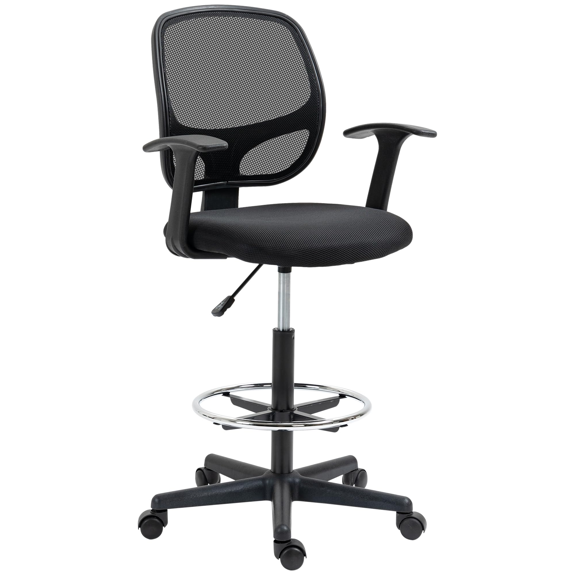 Vinsetto Sedia Ufficio ad Altezza Regolabile con Poggiapiedi Nero | Sedia Ergonomica, Ruote Girevoli, Braccioli, Seduta Imbottita in Gommapiuma, 64x57x110-132cm