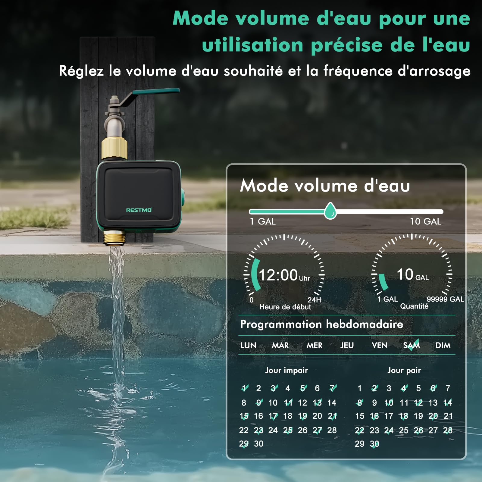 RESTMO Programmateur arrosage Bluetooth intégrée et contrôle Application