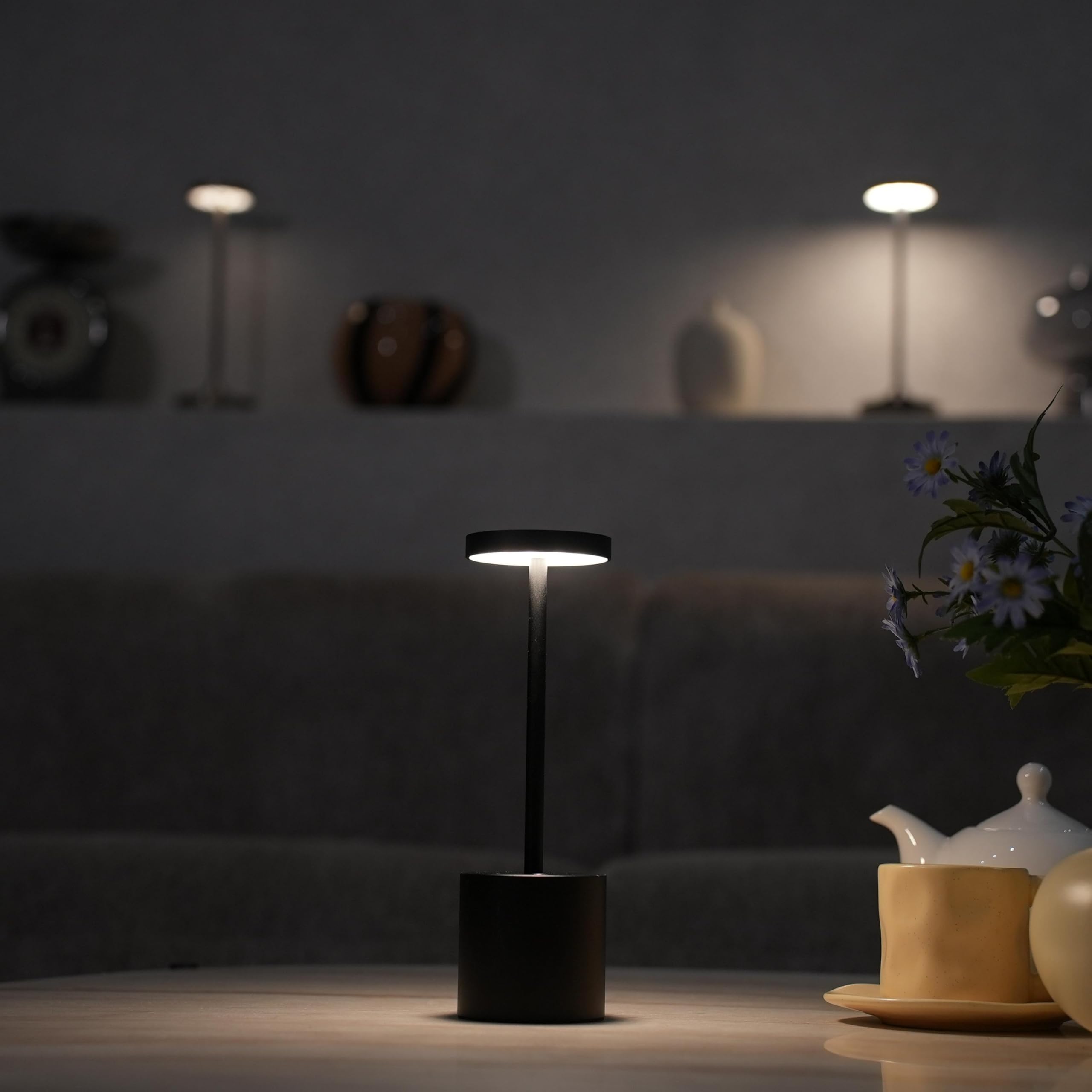 HYMZP 2 pezzi Lampada da Tavolo Senza Fili,5000mAh Ricaricabile LED Lampada da Tavolo,Dimmerabile, Luce per Ristorante/Interno/Esterno-Nero