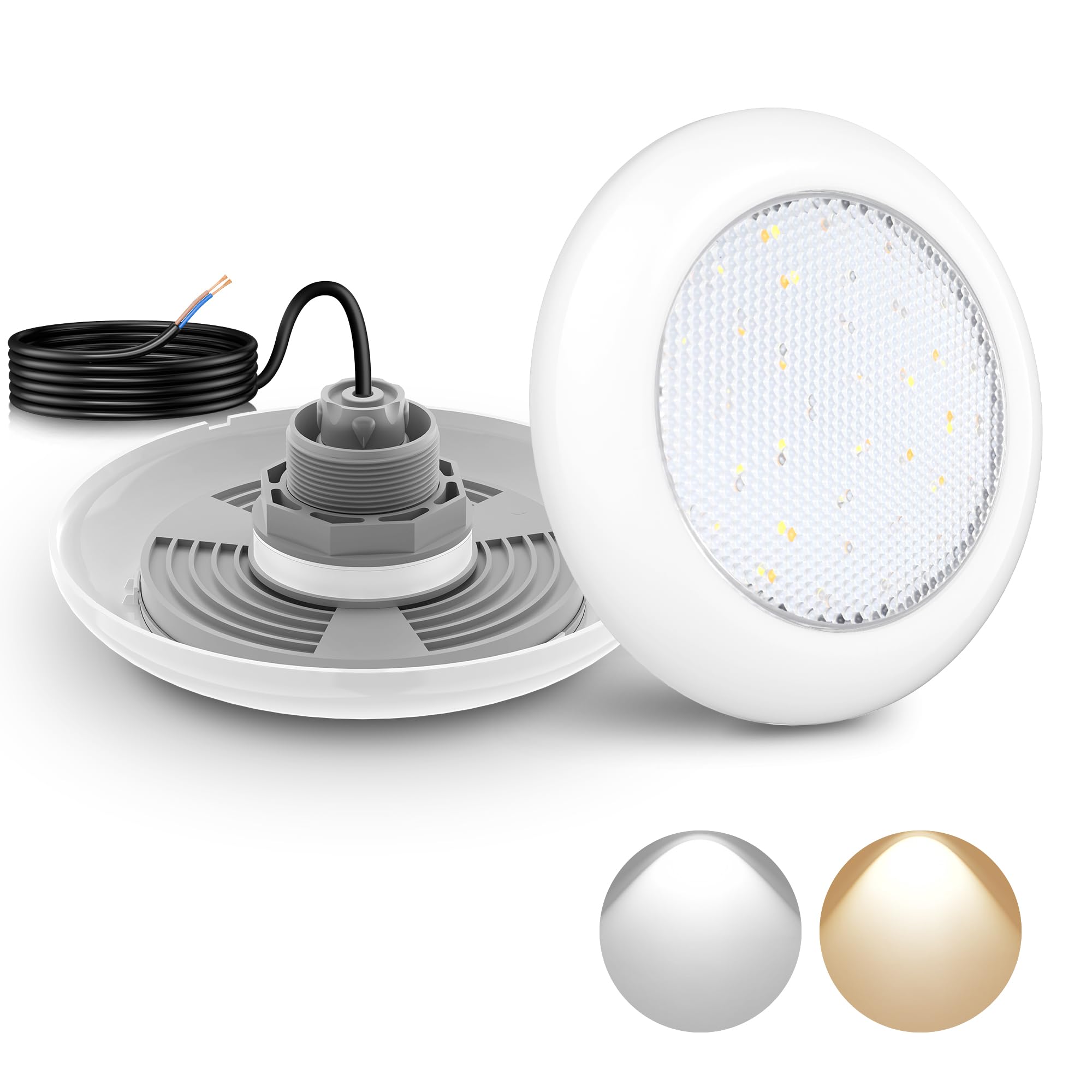 LyLmLe Proiettore Piscina LED con Filettatura Esterna 2", 18W Lampade Piscina 2 Colori Selezionabili Bianco 3000K & 6000K, Ø242mm, 12V AC Luce Sommergibile per Piscinas Fuori Terra Acciaio