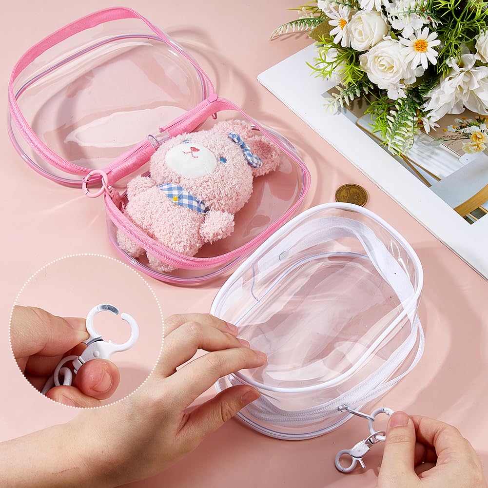 SUPERFINDINGS 2 Colors Large Clear Figure Display Bag with Keychain 17.3cm Pink White Portable Figures Storage Bag Blind Box Organizer Dustproof Figure Storage Pouch Zipper Closure for Collectibles - Image 3