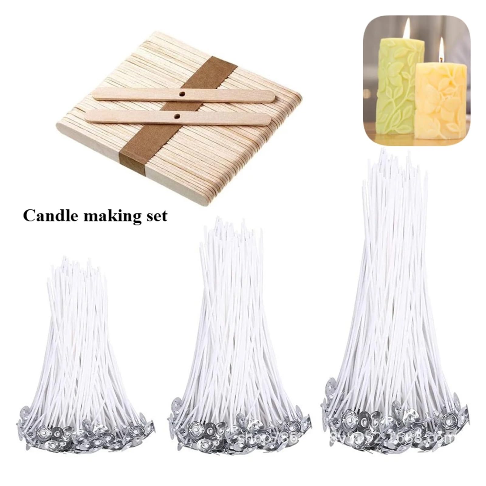 Kerzendocht 100 Stück/Set Vorgewachste Rauchfreie Kerzendochte Mit Halter, DIY-Baumwollfaden, Sojawachs, Bienenwachs-Herstellungszubehör(20CM 100Pcs)