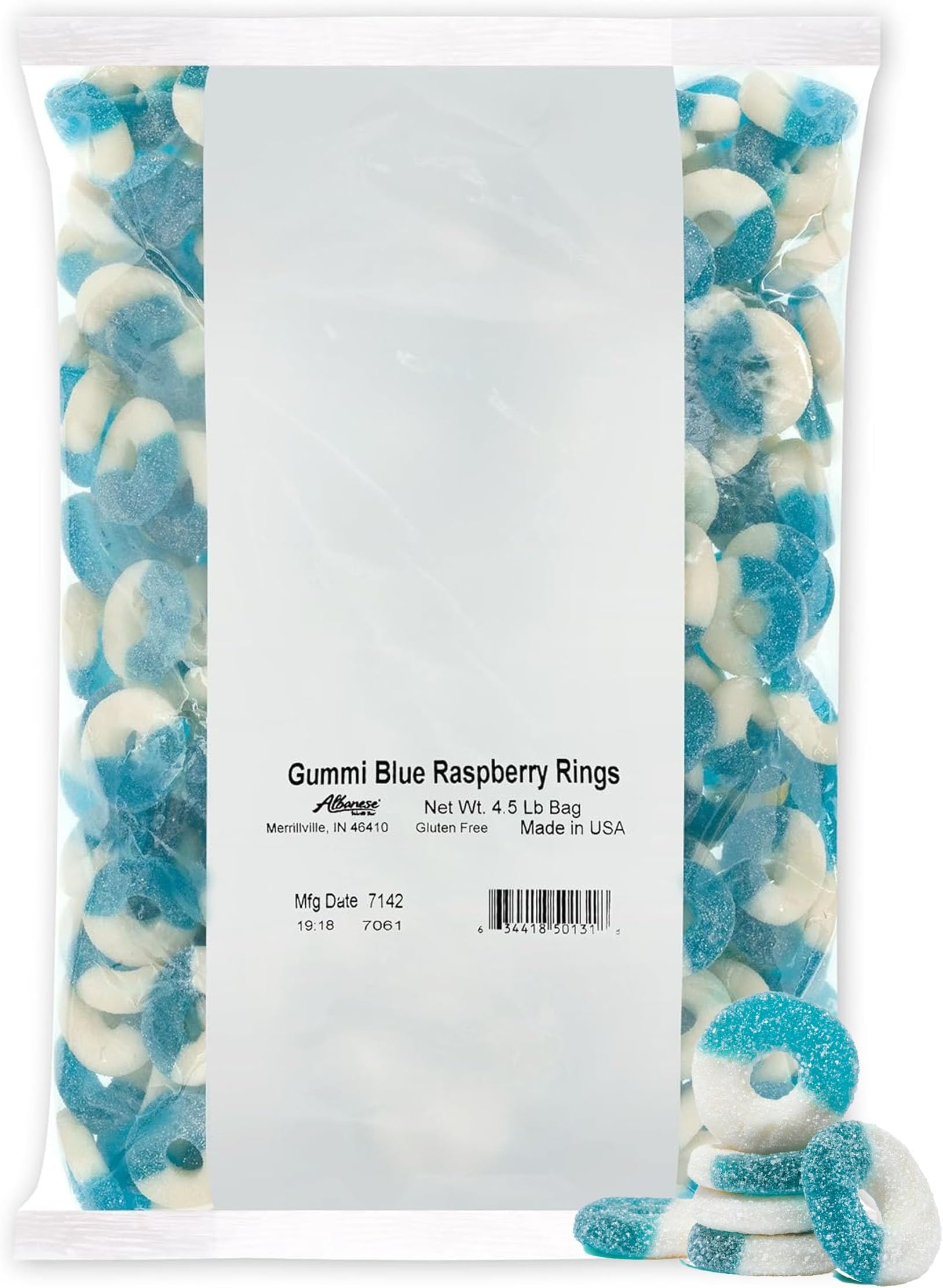 Candy, Gummi Blue Raspberry Rings, 4.5-pound Bag