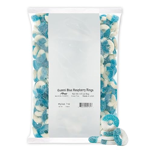 Albanese World's Best Gummi Blue Raspberry Rings | 4.5lbs of Candy | Gluten Free, Fat Free, Soft and Chewy Gummy Rings | Perfect for Parties, Baking with Kids, and On The Go Snacking - Blue Raspberry Rings - 4.5 Pound