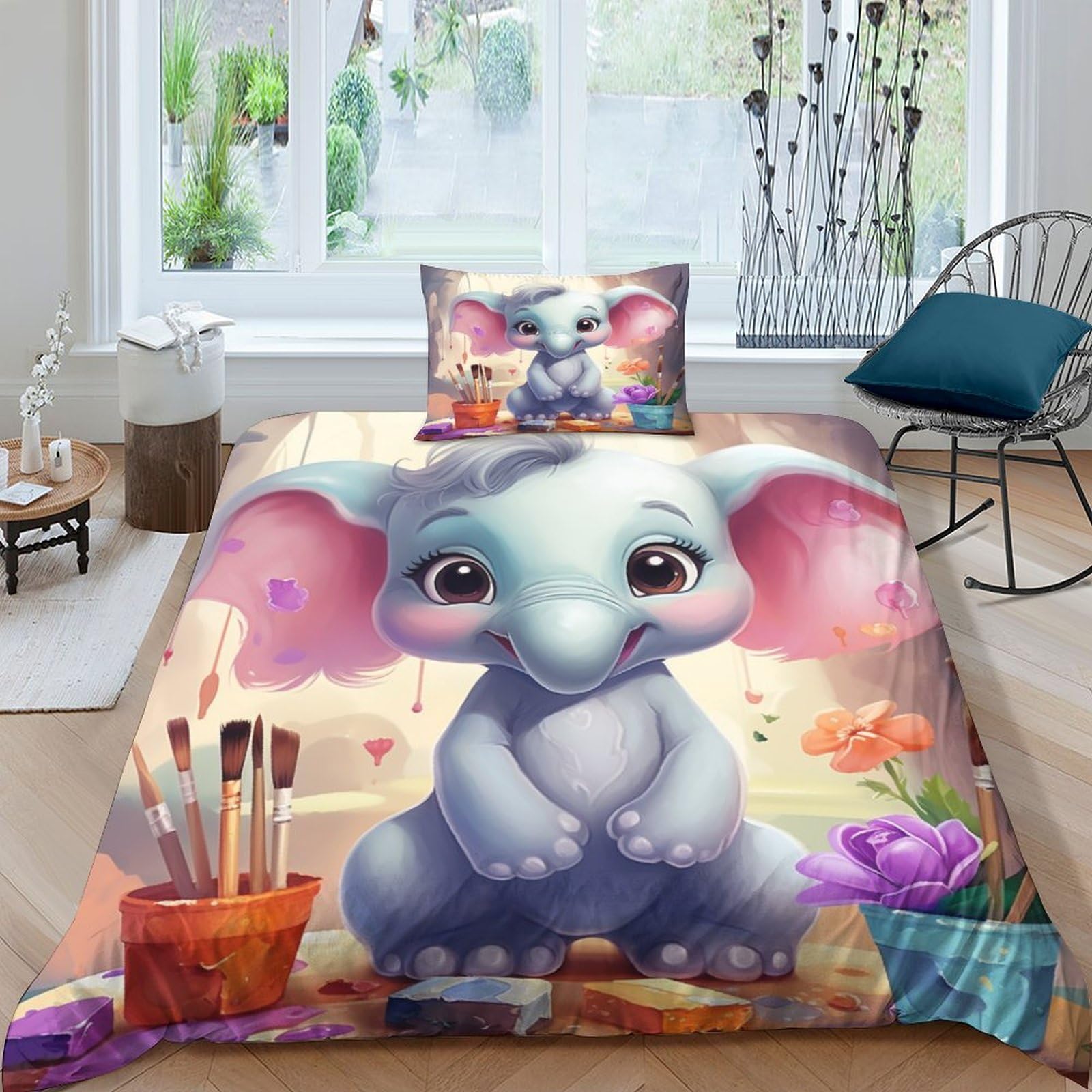 Ensemble de literie éléphants et fourmis pour chambre d'enfant douce