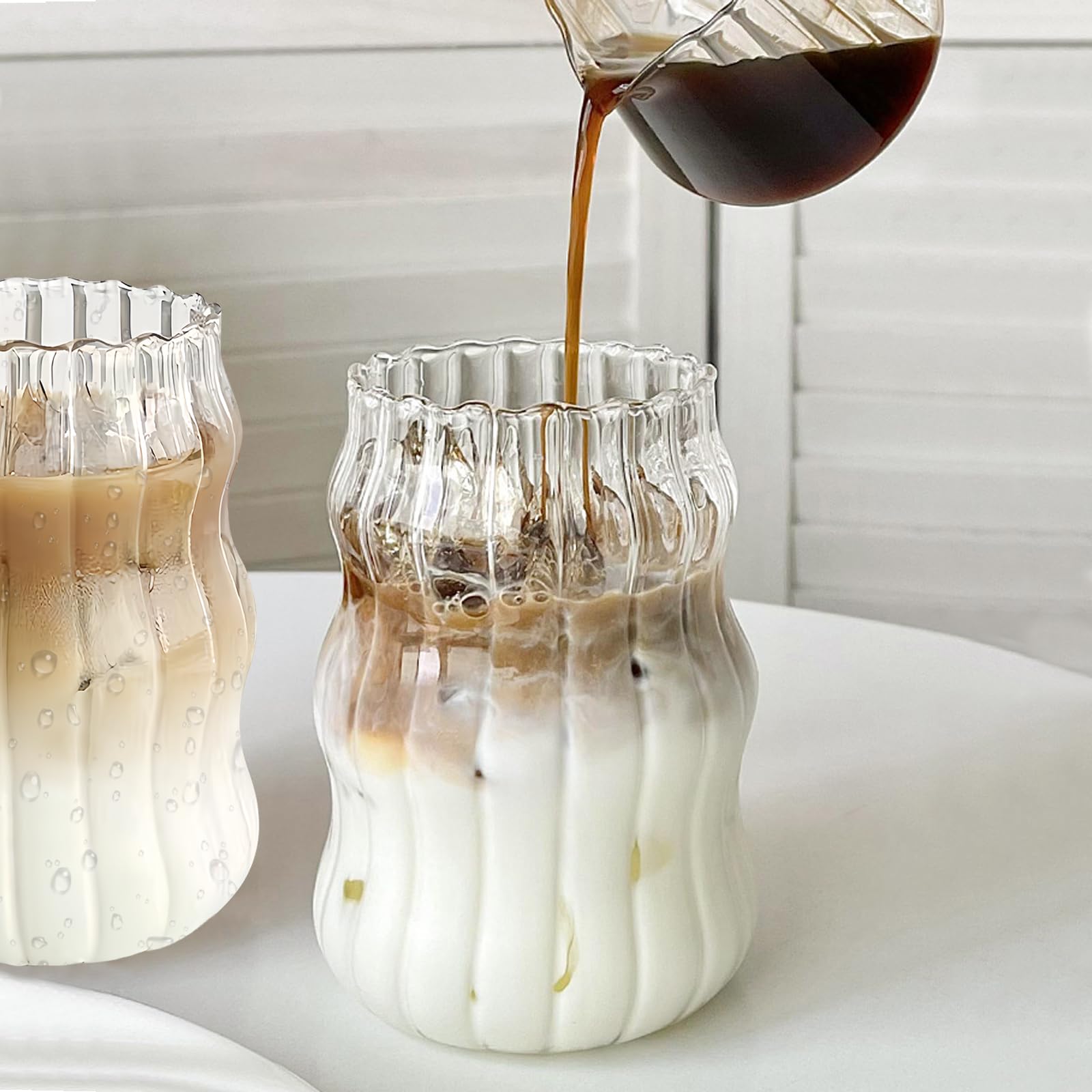 Set di 4 bicchieri da caffè per latte macchiato da 530 ml, bicchieri da long drink, set per caffè, tè, cola, soda, cocktail con cannucce di vetro, spazzole