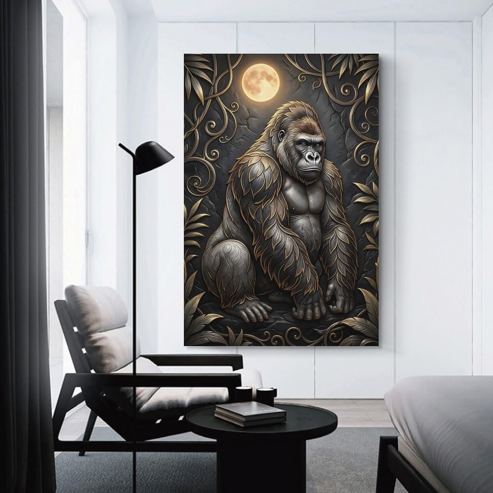 Junmoney Majestic Gorilla with Golden Accents Room Decor Wall Art, 24x36inch(60x90cm), for Office, Study Or Home Workspace, A Smart Decor Choice for Study Walls