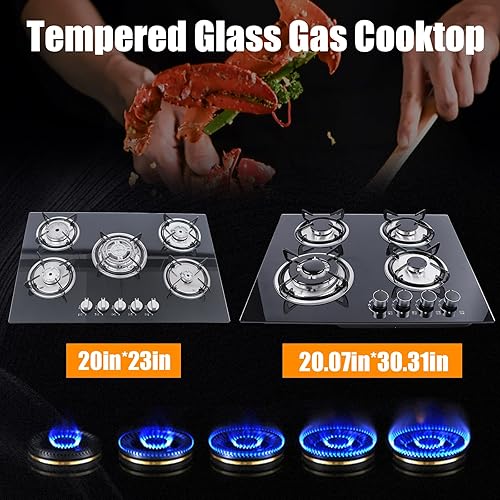 Miniatura 5 de Estufa de gas de 23 pulgadas, 4 quemadores, estufa integrada de vidrio templado LPGNG, placa de cocina de gas, hogar, cocina, cocina, cocina,