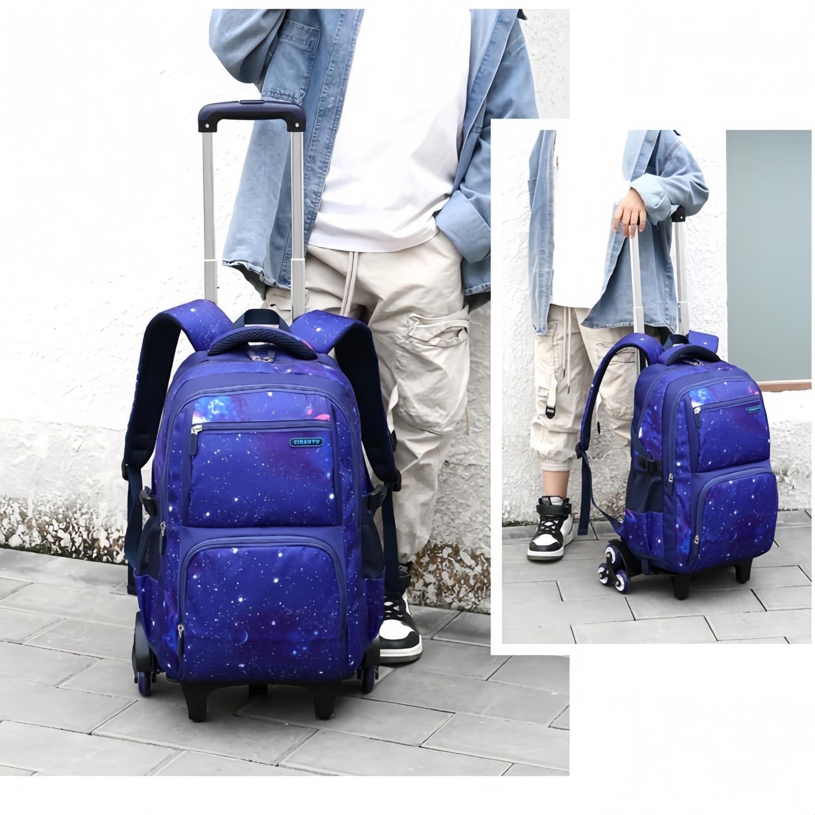 Jungen Schultaschen mit Rollen, Grundschule Trolley Rucksäcke mit Lunch Tasche Federmäppchen 3-Teiliges Schultaschen-Sets für Kinder