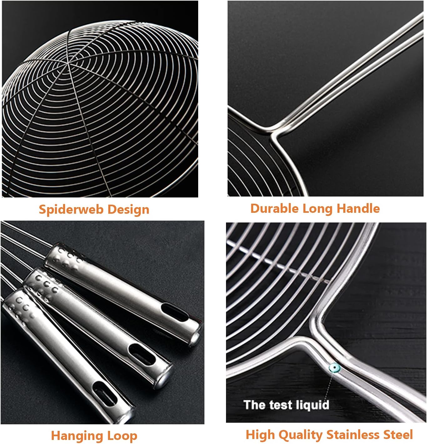 Spider Strainer Skimmer Spoon, HSpiow Set of 3 Sizes Frying Spoon Stainless Steel Fryer Scoop Wire Strainer Ladle with Long Handle for Kitchen Frying Cooking Food Pasta: Home & Kitchen