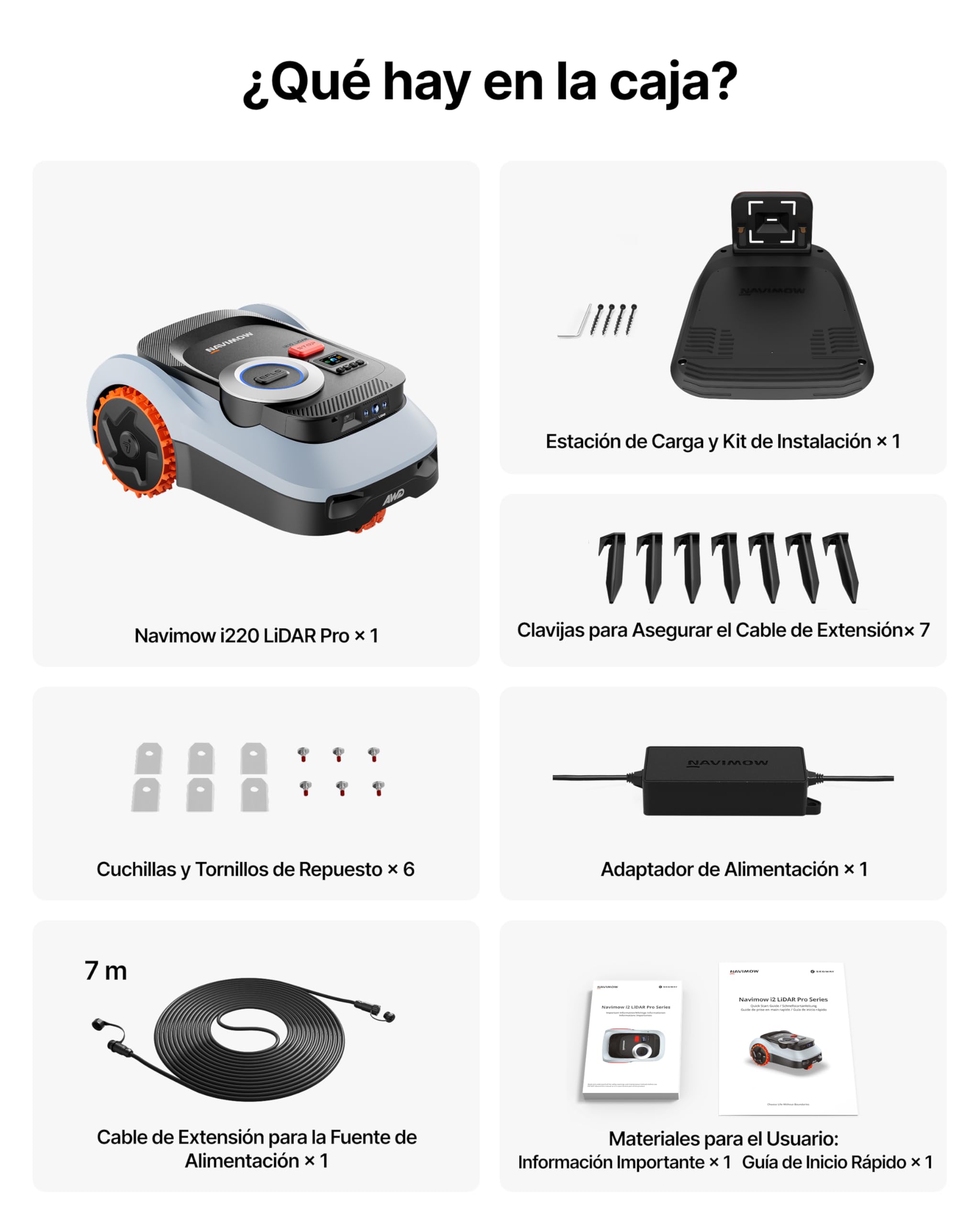 Segway Navimow i220 LiDAR Pro Robot cortacésped con Garage M, LiDAR + Visión + Red RTK, Xero-Turn AWD, mapeo automático, Tracción Integral para Pendientes del 55%, Rec. 2000 m² (Envío por Separado)