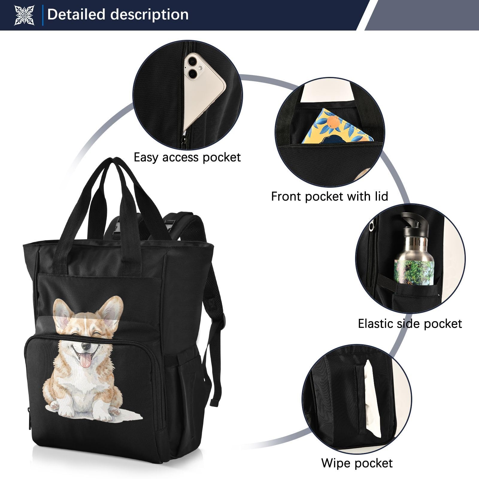 GuoChe Dobby - Mochila para pañales de nailon con múltiples bolsillos