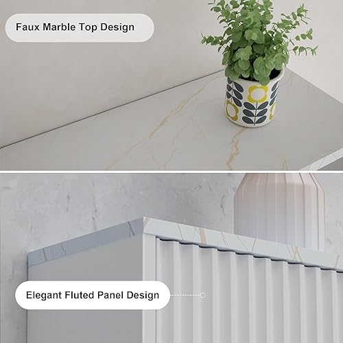 Miniatura 5 de Botiquín de pared de baño acanalado blanco, moderno gabinete de almacenamiento sobre el inodoro, parte superior de mármol sintético con estante