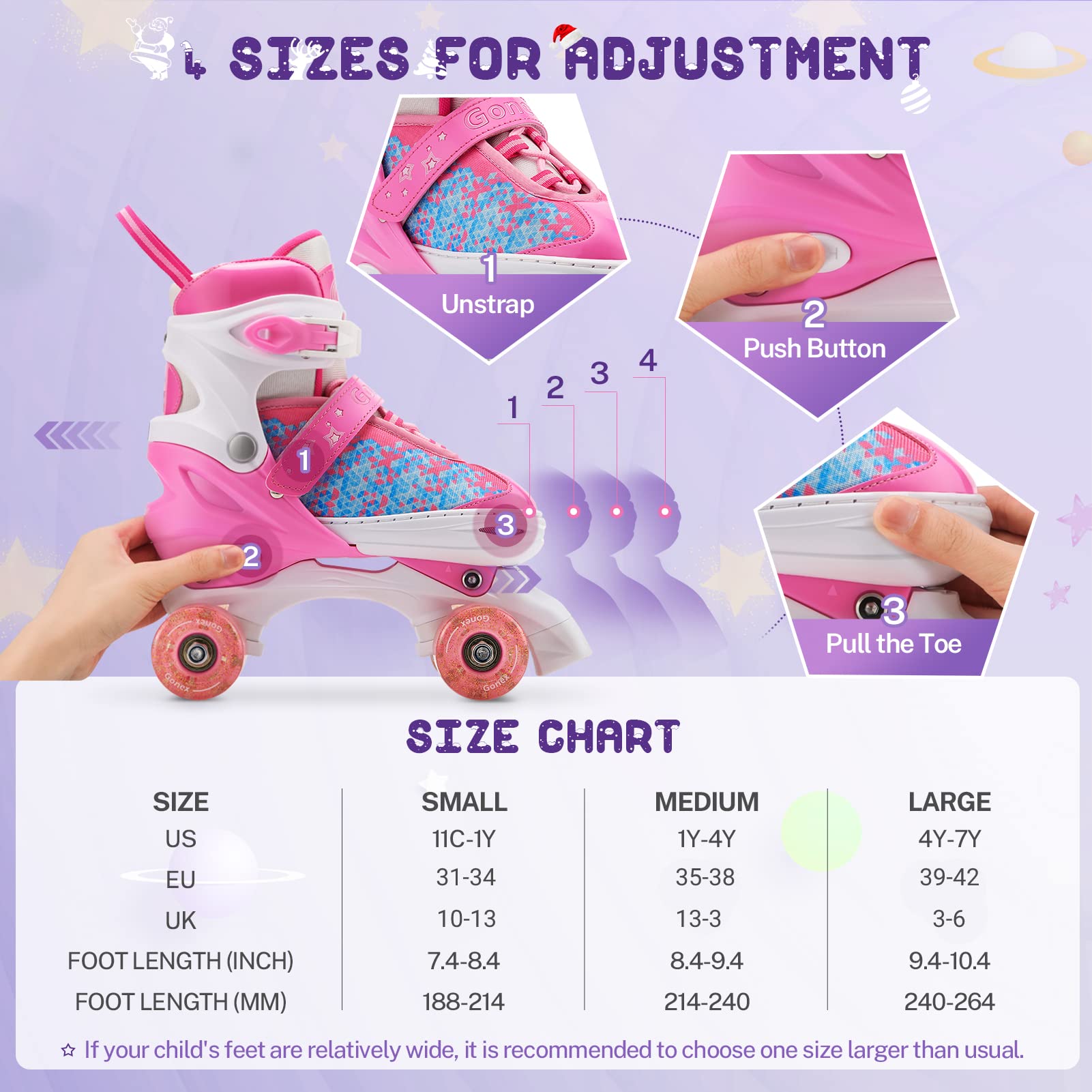 Gonex Pattini a Rotelle per Bambina Bambini Ragazzi Ragazze Principianti, Pattini Regolabili con 4 Ruote Illumina LED