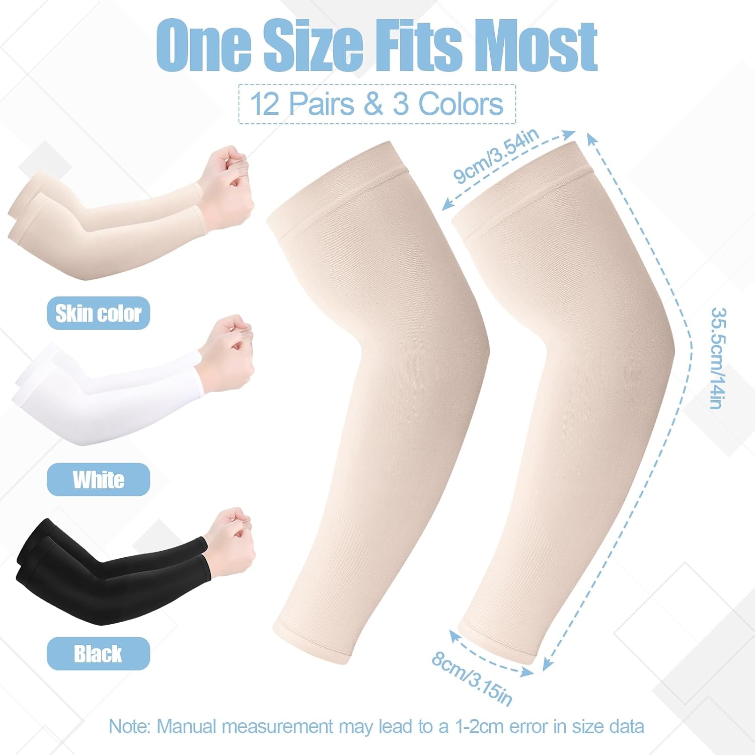 JATEBI 12 Pairs UV Protection Cooling Arm Sleeves for Men Women, Elderly Thin Skin Protector UPF 50+ Sun Forearm Cover