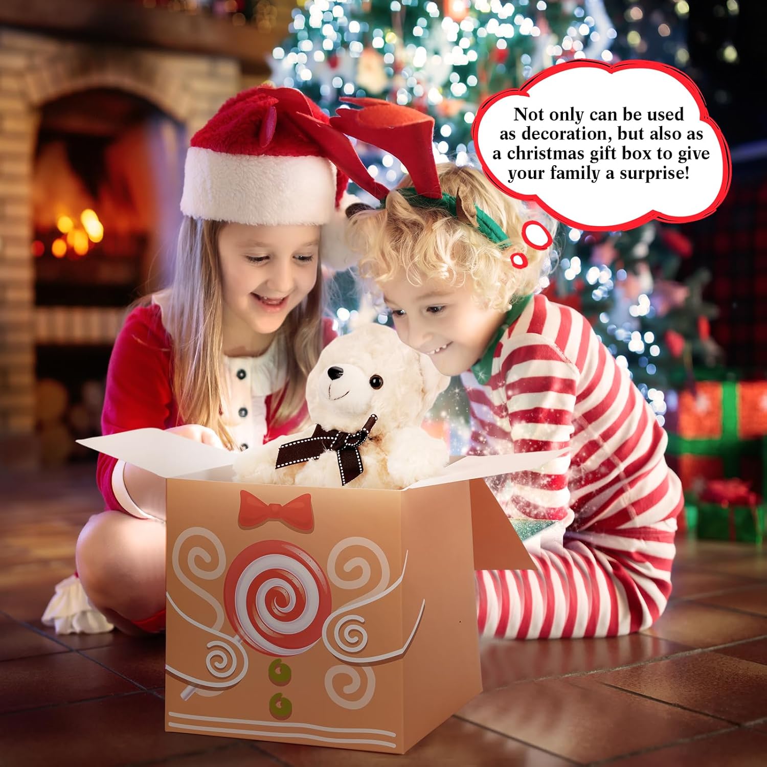 Cholemy 24 Pcs Christmas Stackable Box Decoration Set Nesting Gift Boxes with Lids and Christmas Hat Large Three Dimensional for Party Decoration, 6 Styles