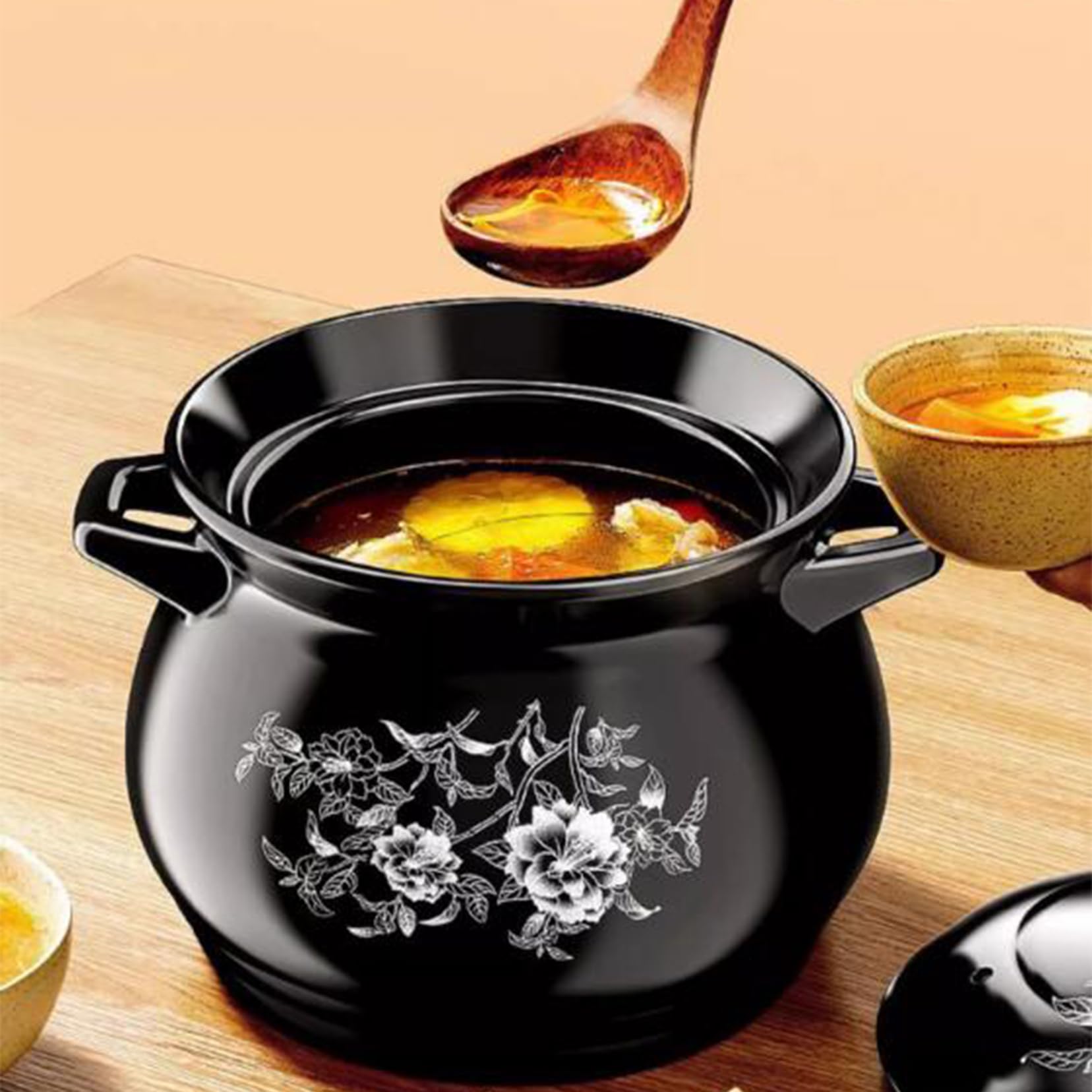 Cacerola de arcilla – Olla de barro resistente al calor con tapa para sopa, arroz y carne, capacidad de 6,5 L