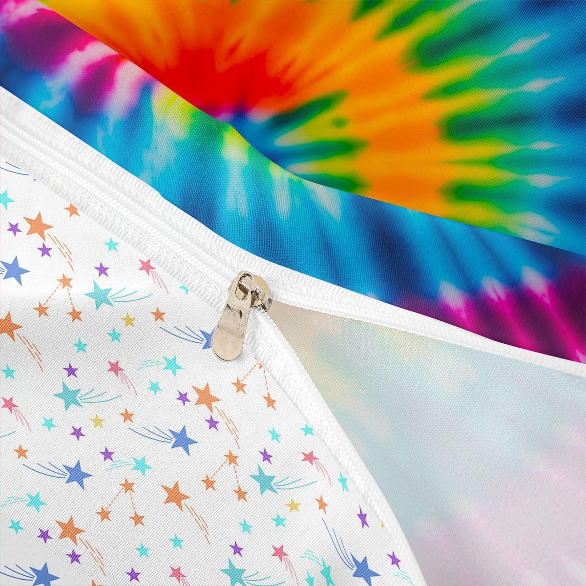 Feelyou Tie Dye Bedding Set for Girls Queen Size Kids Women Boho Tie Dye Duvet Cover Set Bright Colorful Psychedelic Swirl Comforter Cover Breathable Girly Hippie Trippy Bohemian Bedspread Cover Soft