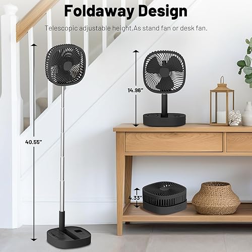 Miniatura 5 de Ventilador de pedestal oscilante portátil con Romote, 4 velocidades de rotación telescópica de 120, ventiladores plegables plegables de pie, 7200
