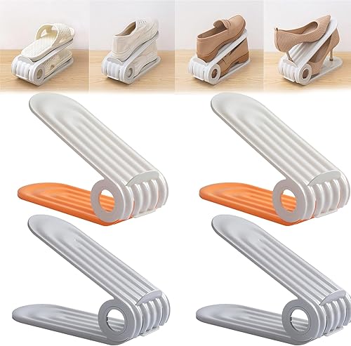 LONGLUAN Estante de almacenamiento de zapatos ajustable, 4 piezas, material PP ecológico, ahorra espacio, diseño antideslizante, fácil de limpiar