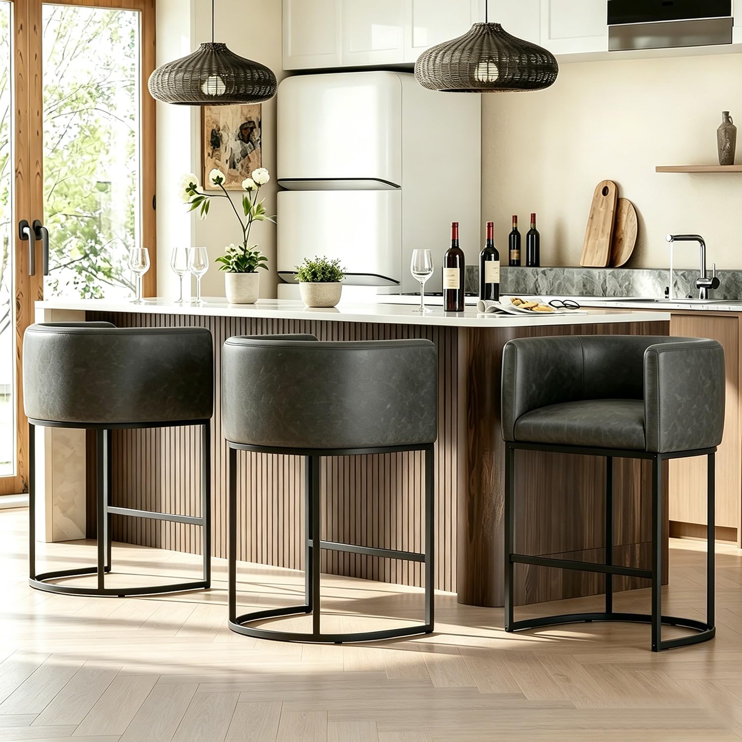 VATROS Barrel Bar Stools Set of 3