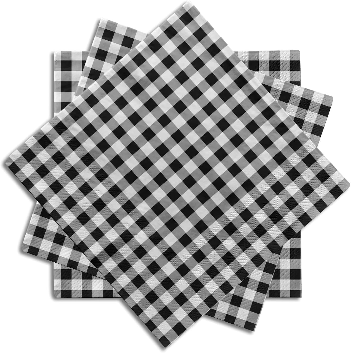 Gingham Paper Napkins, Checkered Tartan Plaid Tableware for Christmas Napkins | Birthday Party | Circus | Carnival | Pack of 20 Paper Napkins (Black & White)-image-44