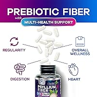 Vista 5 de Polvo de cáscara de psyllium de 2000 mg por porción, suplemento de fibra soluble para salud digestiva diaria y apoyo a la regularidad, cápsulas