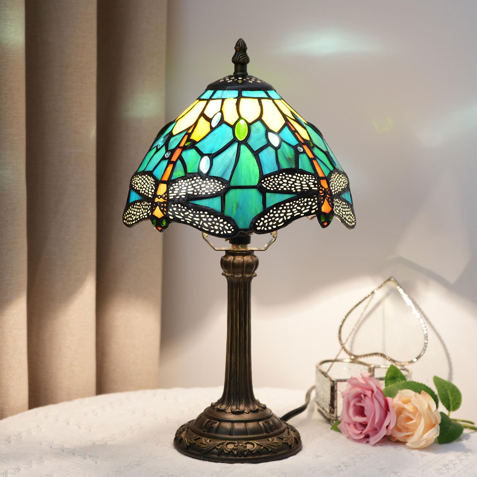 BOTOWI Remplacement de la Base de la Lampe de Table Uniquement pour la Lampe de Bureau en vitrail de Tiffany de 6 à 8 Pouces, Base en résine de 14" de Hauteur Remplacement des Accessoires de Lampe