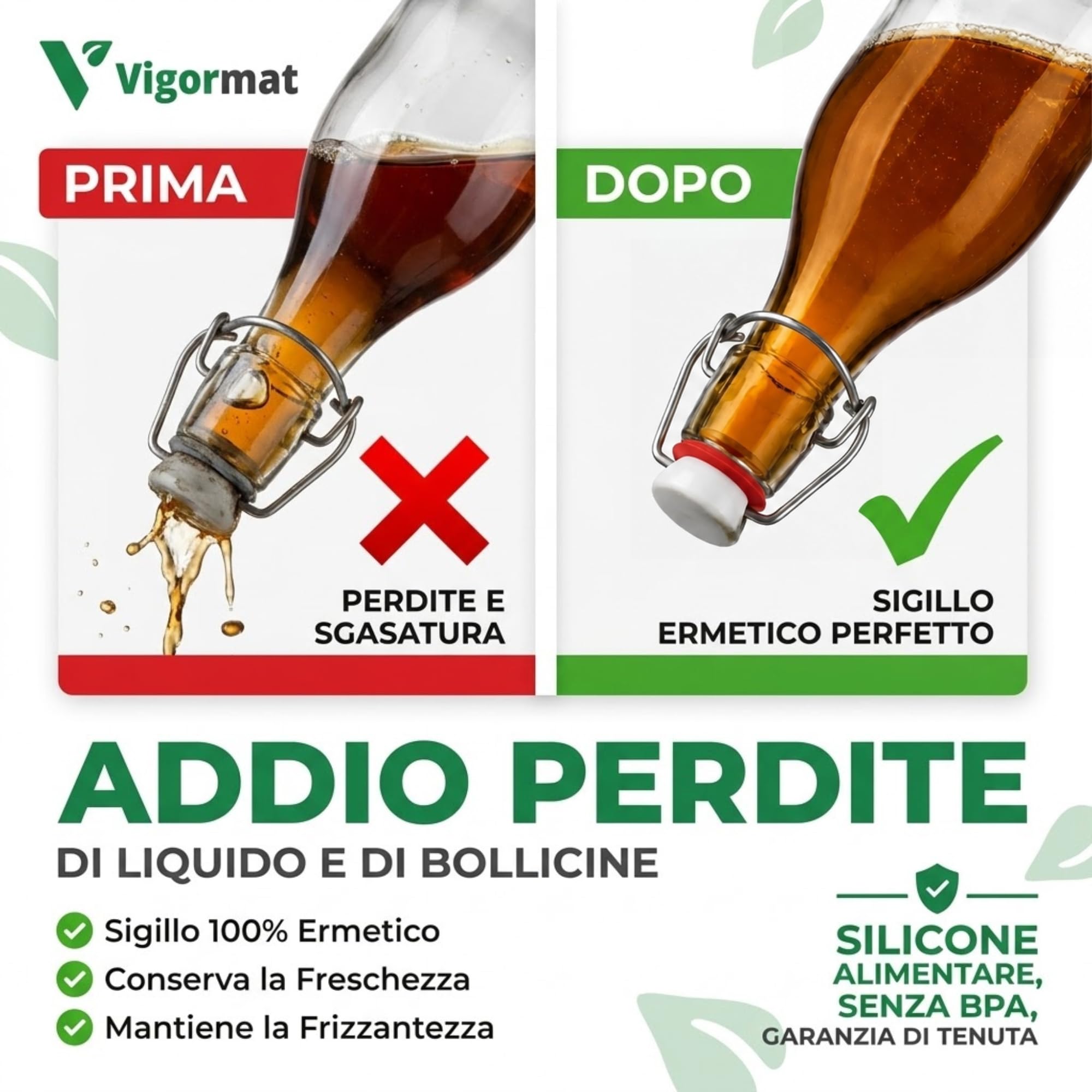 Vigormat Guarnizioni per Bottiglie di Vetro in Gomma Universali - Guarnizione di Ricambio per Tappi Bottiglie Vetro con Chiusura Ermetica - Made in Italy (50 Pezzi)