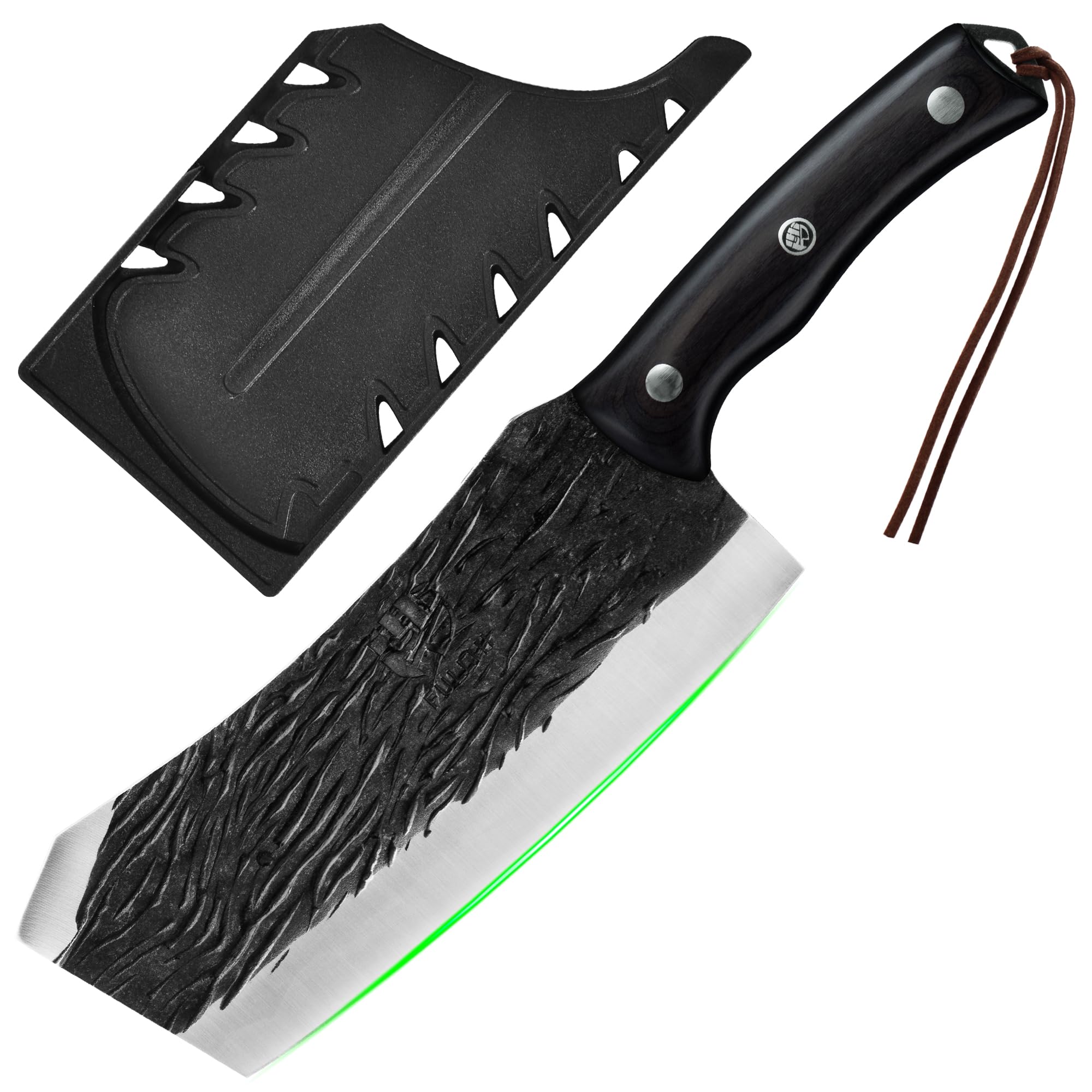 FULLHI Coltelli da cucina con fodero, coltello da chef con manico in legno per cucinare e tagliare la carne, coltelli per verdure e frutta. (nero, 30,2)