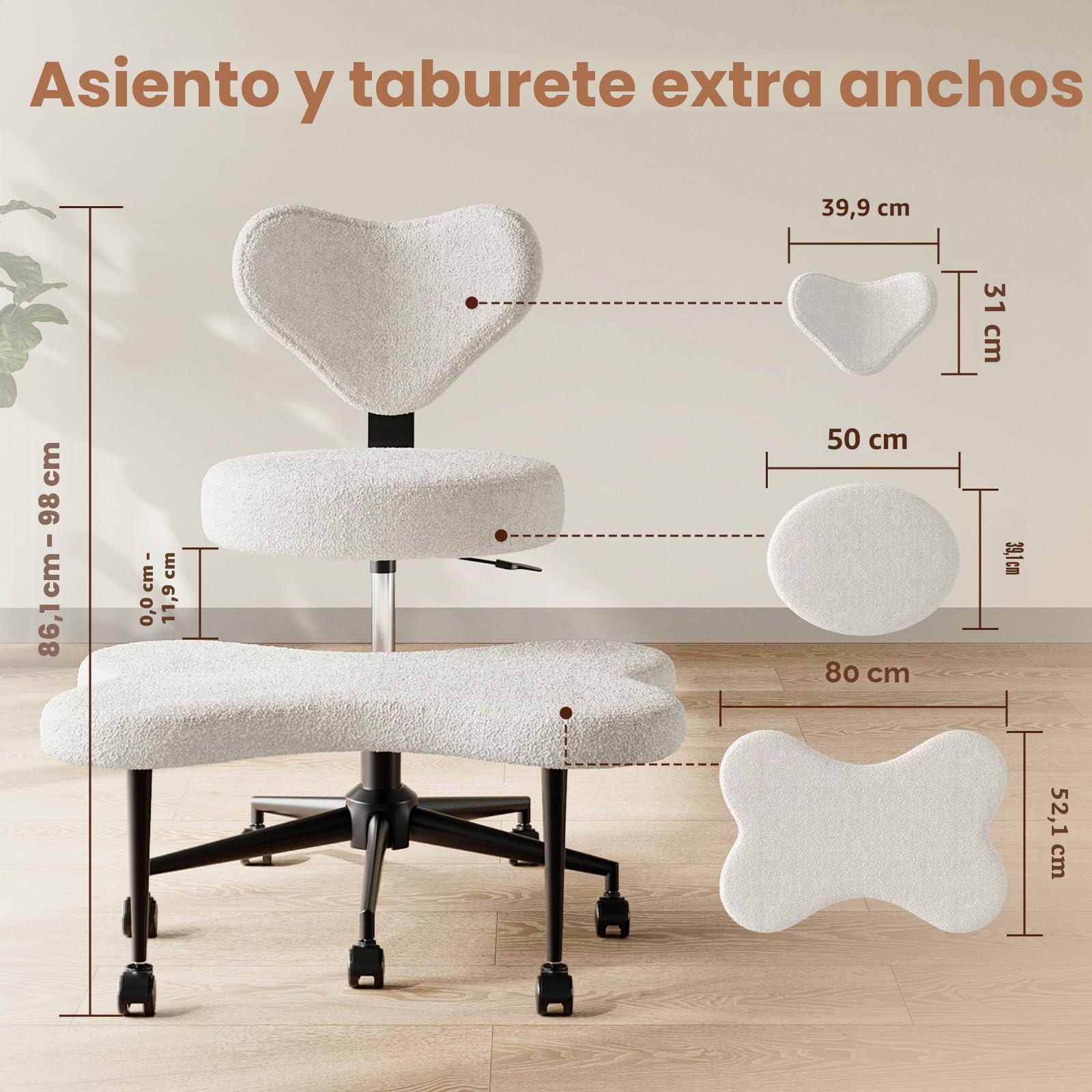 Pinmoco Silla ergonómica con patas cruzadas, giratoria de 360° y ruedas, asiento ajustable para TDAH, apoyo lumbar fuerte, muebles elegantes de oficina en casa, tela