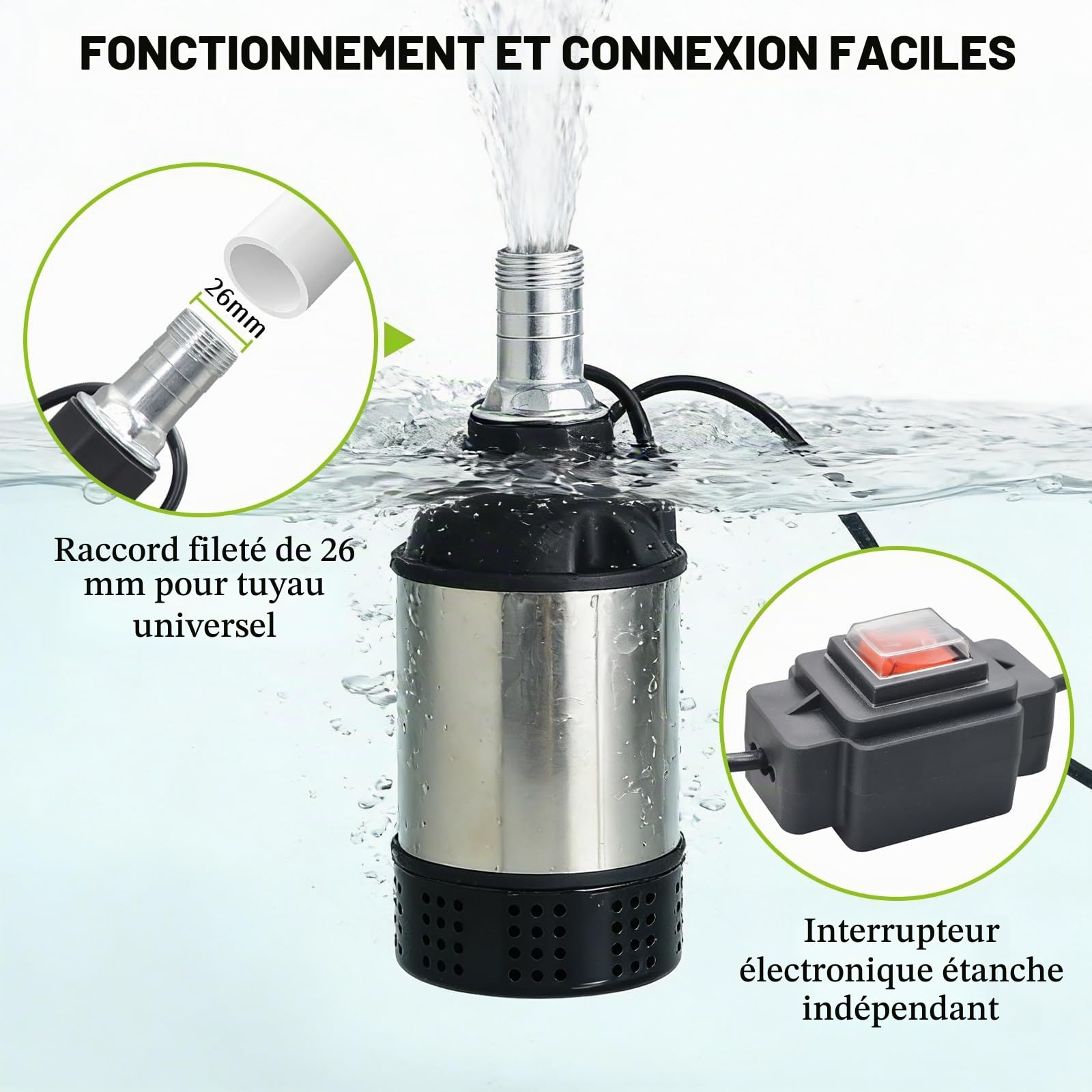 Pompe à Eau Electrique, Submersible Pompe Vide Cave 21V, Compatible avec Makita 18V Batterie, Débit Puissant 4800L/H, Hauteur de Refoulement 5-8m, pour Jardin, Irrigation Agricole, Drainage