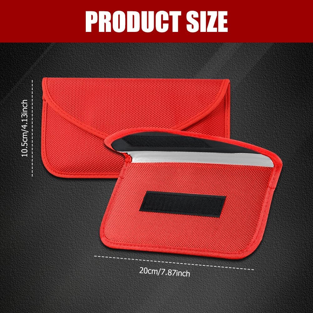 2PCS Faraday Bags for Car Key and Cell Phone, Signal Blocking Bag, Faraday Key Fob Protector, Universal Cell Phone Privacy Card Protection Car Accessories for Anti-Thefting (Red) image 2