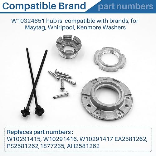 Miniatura 5 de W10324651 Kit de cubo de transmisión de cesta de arandela, compatible con Whirlpool, Kenmore, Maytag - Piezas de repuesto W10291415, W10291416,