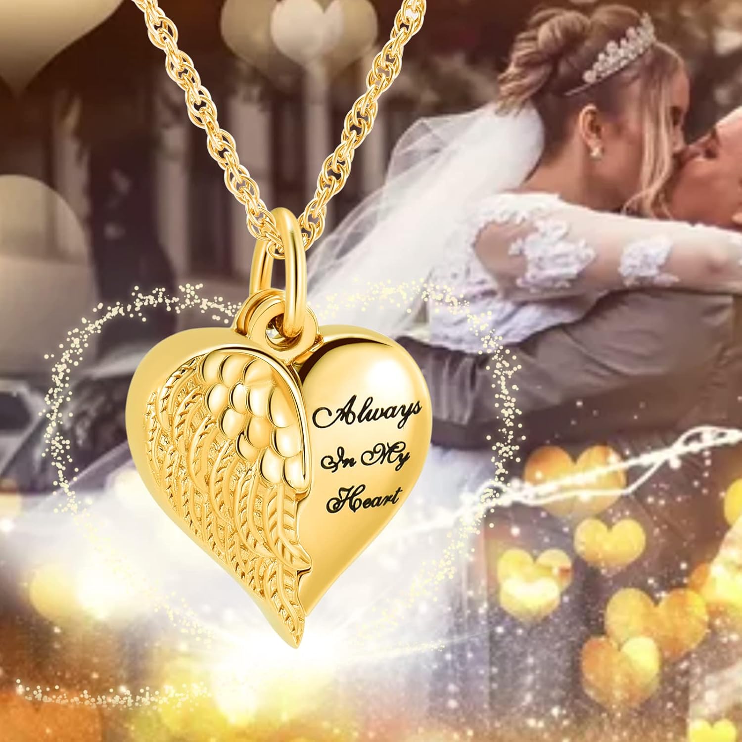 shajwo Cremation Jewelry Angel Wing Heart Urn Necklaces for Ashes Memorial Keepsake Pendant for Women Men - Image 6