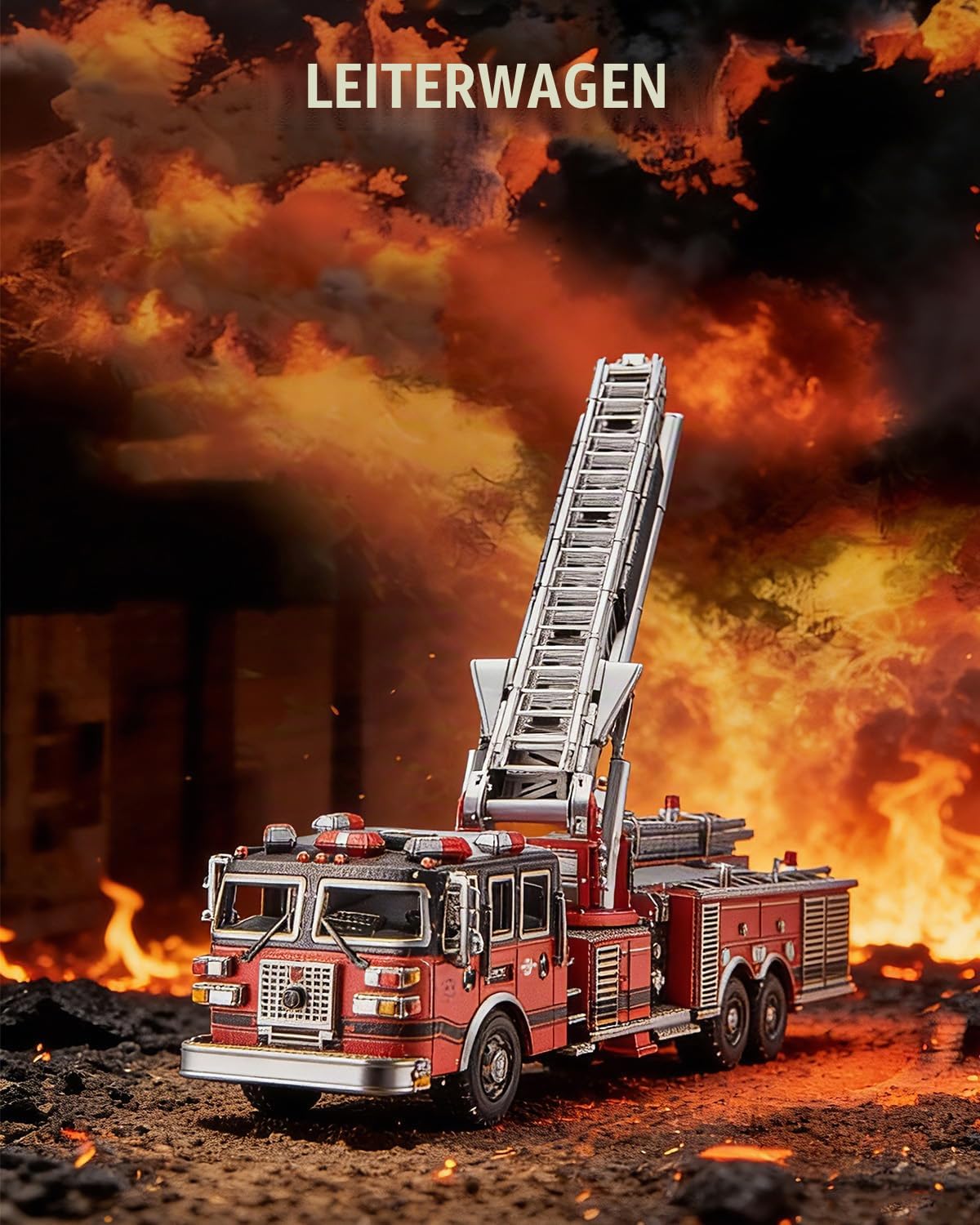 Piececool 3D Puzzle Metall Feuerwehr-Drehleiter Truck, Klassische Transport Feuerwehrauto Handwerk Modellbausatz,DIY Set Erwachsene,354 Teile