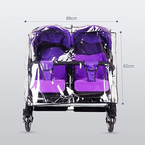 Vista 2 de Twins - Funda universal para cochecito de bebé, impermeable, protección contra la lluvia, lado a lado, doble carro, protección contra el viento