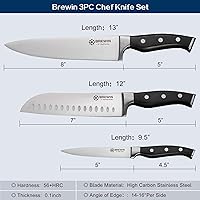 Vista 5 de Brewin Cuchillos de cocina profesionales, juego de cuchillos de chef de 3 piezas, cuchillos afilados para cocina, acero inoxidable de alto carbono