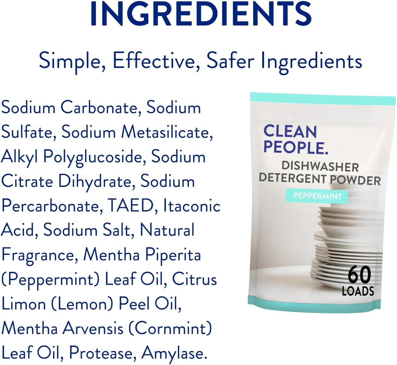 The Clean People Dishwasher Detergent Powder | Cuts Grease and Rinses Sparkling Clean | Residue-Free | Peppermint, 120 Load