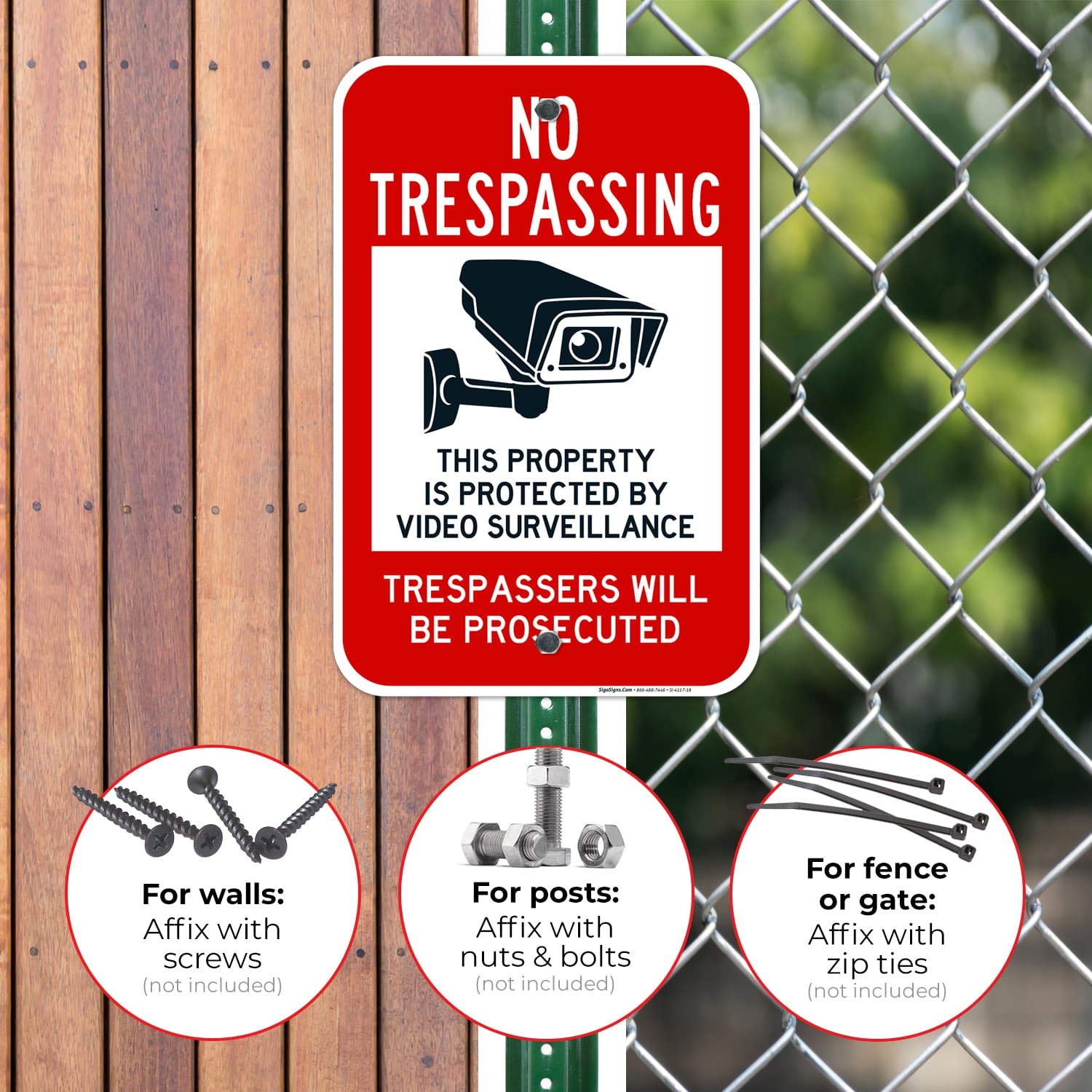No Trespassing, This Property is Protected by Video Surveillance Sign, 12x18 Inches, Rust Free .063 Aluminum, Fade Resistant, Made in USA by Sigo Signs