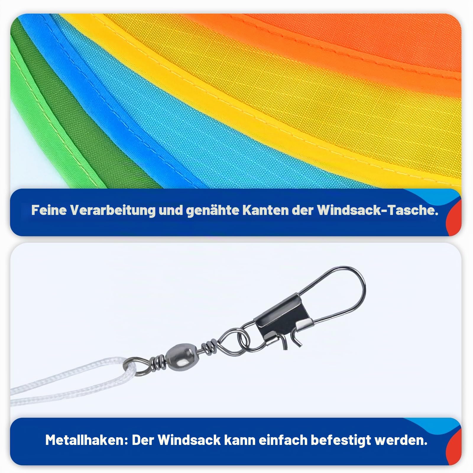 SGftre Fisch-Windsack - Hochwertiger Windsack für draußen, wasserfest & leicht zu befestigen - Perfekte Deko für Garten, Balkon, Strand, Boot & Angeln (2, Fisch-Windsack - bunt + blau)