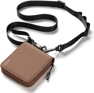 VULKIT Mens Lanyard Bifold Wallet Mens Credit Card Holder Waterproof Fabric RFID Blocking Wallet, with Detachable Lanyard for Outdoor or Daily Traveling,Coffee Brown
