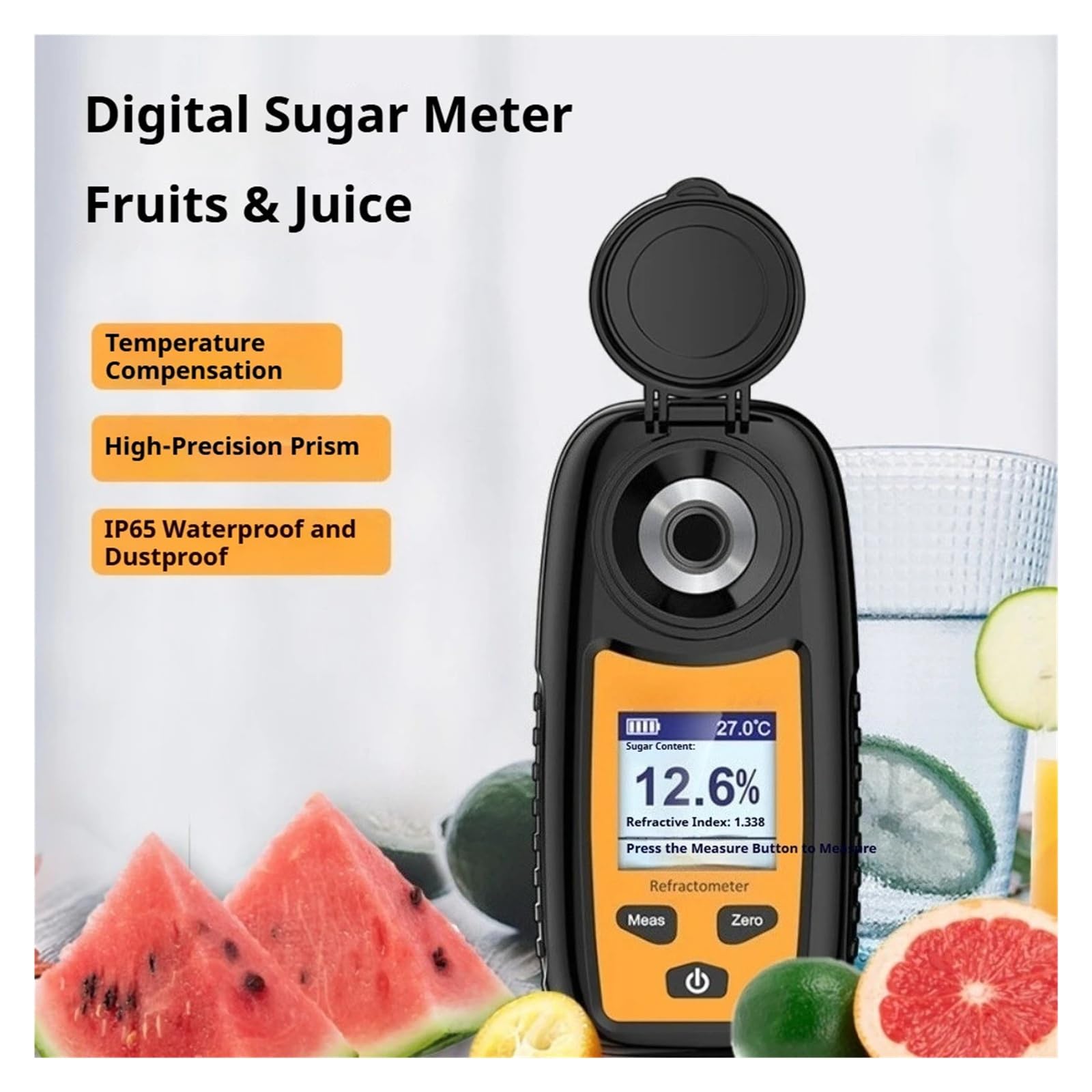 Brix-Messgerät, 0–35% digitales Refraktometer zur Prüfung des Fruchtzuckergehalts, Traubenzucker-Tester Schnelle Reaktion