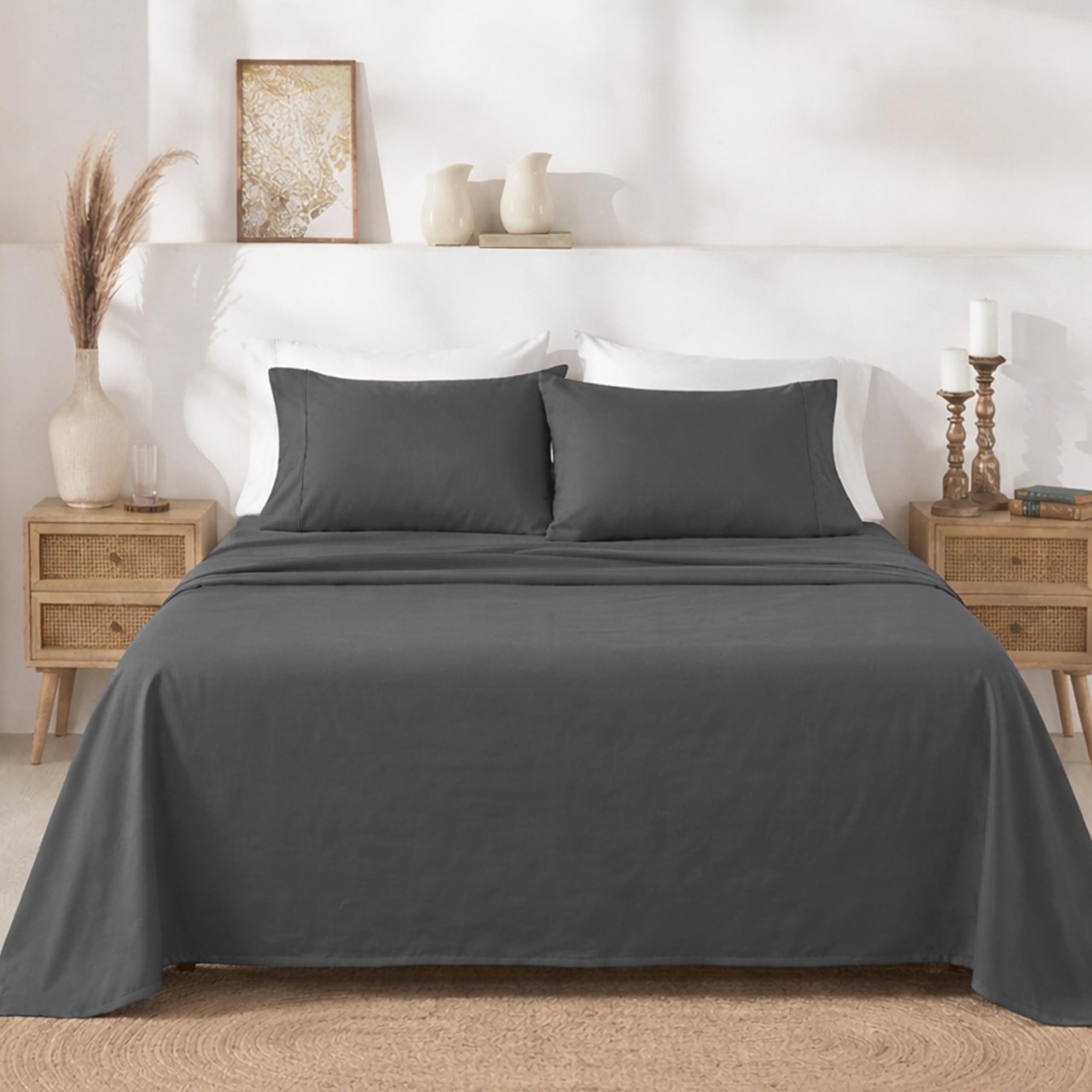 California Design Den California King Sheet Sets - Soft 100% Cotton Sheets, Soft Sateen Weave, Deep Pockets, and Durable Bedding Set - Grey